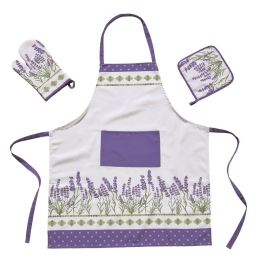 Ποδιά Κουζίνας Σετ Με Γάντι Και Πιάστρα 0722 White-Purple-Green Das Home Βαμβάκι-Πολυέστερ