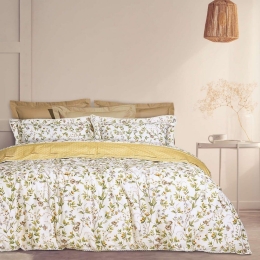 Παπλωματοθήκη 1675 Prestige (Σετ 3τμχ) Ecru-Green Das Home Υπέρδιπλo 220x240cm 100% Βαμβακοσατέν