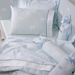Παπλωματοθήκη Βρεφική ΣΧ.687 Σετ 2τμχ White-Blue Down Town 105x150cm 100% Βαμβακοσατέν