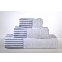 Πετσέτες Porcelain Stripe 810 (3τμχ) White-Blue Down Town Σετ Πετσέτες 100x150cm Bamboo, Βαμβάκι