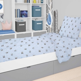 Παπλωματοθήκη Παιδική Εμπριμέ Panda 110 Sky Blue DimCol Μονό 160x240cm 100% Βαμβάκι