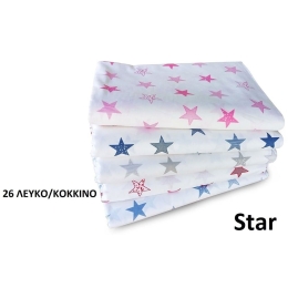 Σεντόνι Βρεφικό Με Λάστιχο Star 26 White-Red DimCol Λίκνου 70x140cm 100% Βαμβάκι