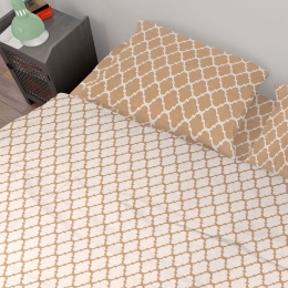 Σεντόνια Σετ 4τμχ Windows 152 White-Beige DimCol Υπέρδιπλο 220x240cm 100% Βαμβάκι