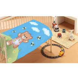 Κουβέρτα Βρεφική Βελουτέ Teddy Bear 01 Sky Blue DimCol Κούνιας Πολυέστερ
