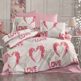 Σεντόνια Πάθος 304 Σετ 4τμχ White-Pink DimCol Υπέρδιπλο Βαμβάκι-Πολυέστερ