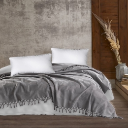 Κουβέρτα Πικέ Jacquard Grey DimCol Υπέρδιπλo 220x240cm 100% Βαμβάκι