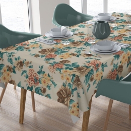Καρέ Αλέκιαστο Vintage Flower 480 Ecru-Aqua DimCol 90X90cm 90x90cm Βαμβάκι-Πολυέστερ