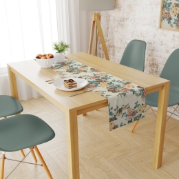 Τραβέρσα Αλέκιαστη Vintage Flower 480 Ecru-Aqua DimCol 40Χ180 40x180cm Βαμβάκι-Πολυέστερ