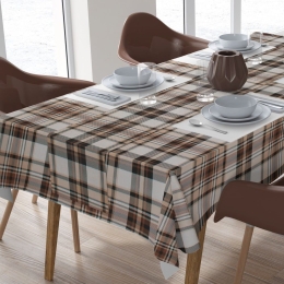 Τραπεζομάντηλο Με Τραβέρσα Tartan 491 (Σετ 2τμχ) Beige DimCol 140Χ140 140x140cm Βαμβάκι-Πολυέστερ