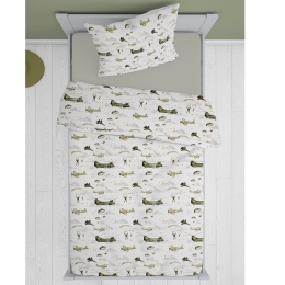 Παπλωματοθήκη Παιδική Airforce 196 White-Khaki DimCol Μονό 160x240cm 100% Βαμβάκι