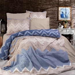 Σεντόνια Αθηνά 407 (Σετ 4τμχ) Beige-Blue DimCol Υπέρδιπλo 240x270cm Βαμβάκι-Πολυέστερ