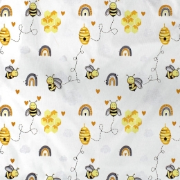 Πάνα Βρεφική Χασέ Honey Bee 545 White-Yellow DimCol 80x80cm 100% Βαμβάκι