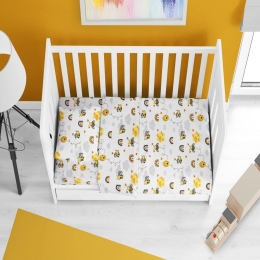Σεντόνια Βρεφικά Honey Bee 545 (Σετ 3τμχ) White-Yellow DimCol Κούνιας 120x160cm 100% Βαμβάκι