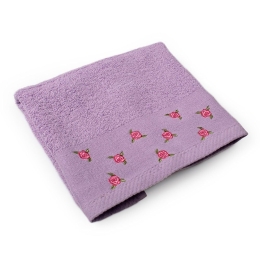 Πετσέτα Με Κέντημα Ανθάκι Purple DimCol Προσώπου 50x90cm 100% Βαμβάκι