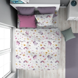 Παπλωματοθήκη Παιδική Unicorn 105 Multi DimCol Μονό 160x240cm 100% Βαμβακερή Φανέλα