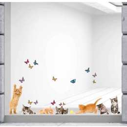 Αυτοκόλλητα Τοίχου/Τζαμιού Βινυλίου Cats M 64001 White Ango