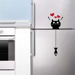 Αυτοκόλλητα Τοίχου Βινυλίου Family Cat & Fish 59002 15x24cm Black Ango Βινύλιο