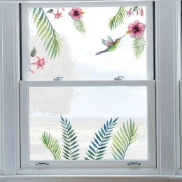 Αυτοκόλλητα Τζαμιού Βινυλίου Tropical Flowers 64017 34x15cm Green Ango Βινύλιο