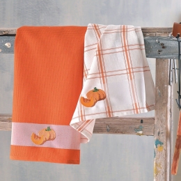 Πετσέτες Κουζίνας Πικέ (Σετ 2τμχ) Yummy Orange Ρυθμός 45x70cm 100% Βαμβάκι
