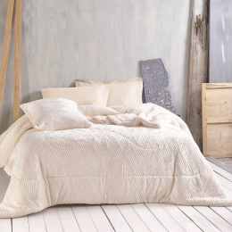 Κουβερτοπάπλωμα Lotus Ecru Ρυθμός Υπέρδιπλο 220x240cm Flannel.Sherpa