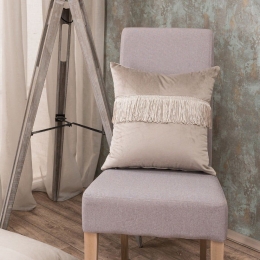 Μαξιλαροθήκη Διακοσμητική Με Κρόσσια Velvet 07 Taupe Teoran 45X45 Acrylic