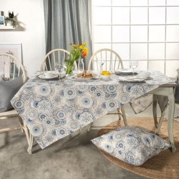 Τραπεζομάντηλο Serrano Grey-Blue Teoran 135X135cm Βαμβάκι-Πολυέστερ