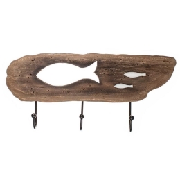Κρεμάστρα Ξύλινη Με Ψάρια 13,2cm Natural Μέταλλο,Ξύλο