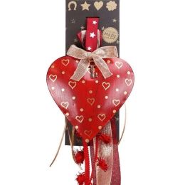 Γούρι Κρεμαστό Καρδιά Κλειδί LU21119B 30cm Red-Gold