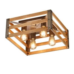 Φωτιστικό Οροφής - Πλαφονιέρα Khan 605500467 Nickel-Natural Trio Lighting Μέταλλο,Ξύλο