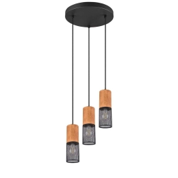 Φωτιστικό Οροφής Tosh 304330332 Ø28x150cm Natural-Black Trio Lighting Μέταλλο,Ξύλο