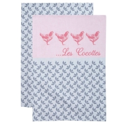 Ποτηρόπανα Ζακάρ 34 Σετ 2τμχ Grey - Pink Viopros 50x70cm 100% Βαμβάκι