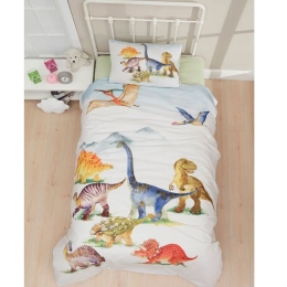 Σεντόνια Παιδικά Ντίνο Σετ 3τμχ Multi Viopros Μονό 160x260cm 100% Βαμβάκι