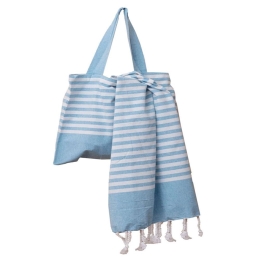 Πετσέτα Θαλάσσης Με Τσάντα Αρένα (Σετ 2τμχ) Blue Viopros Θαλάσσης 100% Βαμβάκι