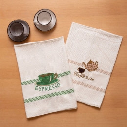 Ποτηρόπανα Πικέ Με Κέντημα 506 (Σετ 2τμχ) Ecru-Green Viopros 45x65cm 100% Βαμβάκι