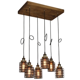 Φωτιστικό Οροφής - Ράγα HL-2248JG-6P 77-3072 Okda Black Mat Homelighting Ξύλο,Γυαλί
