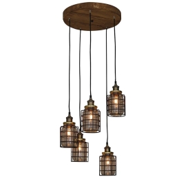 Φωτιστικό Οροφής Κρεμαστό HL-2248JG-5PC 77-3068 Okda Bronze Homelighting Ξύλο,Γυαλί