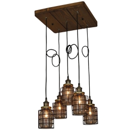 Φωτιστικό Οροφής Κρεμαστό HL-2248JG-5PR 77-2821 Okda Black Homelighting Ξύλο,Γυαλί
