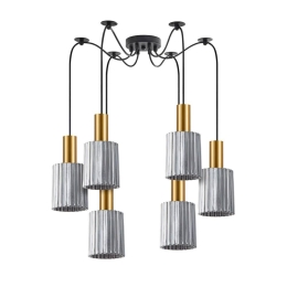 Φωτιστικό Οροφής Adept Tube 77-8575 50x50x300cm 6xE27 60W Gold-Smoke Homelighting Μέταλλο,Γυαλί