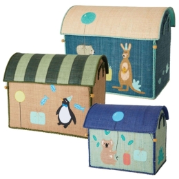 Κουτιά Παιχνιδιών (Σετ 3Τμχ) "Birthday Animals" RICE-BSHOU-3ZBIA Blue-Multi Rice Raffia