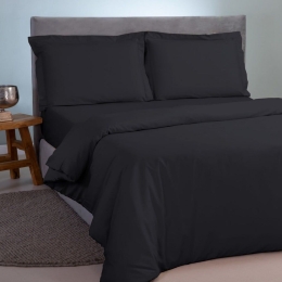 Παπλωματοθήκη Satin Plain Black Aslanis Home Ημίδιπλο 160x220cm 100% Βαμβακοσατέν