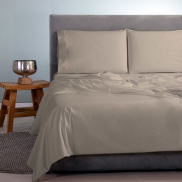 Σεντόνια Satin Plain (Σετ 4τμχ) Beige-Ecru Aslanis Home King Size 260x265cm 100% Βαμβακοσατέν