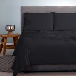 Σεντόνια Satin Plain (Σετ 4τμχ) Black Aslanis Home Υπέρδιπλο 250x270cm 100% Βαμβακοσατέν