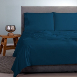 Σεντόνια Satin Plain (Σετ 4τμχ) Blue Aslanis Home Υπέρδιπλο 250x270cm 100% Βαμβακοσατέν