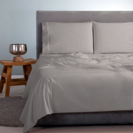 Σεντόνια Satin Plain (Σετ 4τμχ) Light Grey Aslanis Home King Size 260x265cm 100% Βαμβακοσατέν