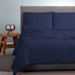 Σεντόνια Satin Plain (Σετ 3τμχ) Navy Aslanis Home Ημίδιπλο 170x270cm 100% Βαμβακοσατέν