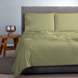 Σεντόνια Satin Plain (Σετ 4τμχ) Olive Aslanis Home King Size 260x265cm 100% Βαμβακοσατέν