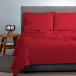 Σεντόνια Satin Plain (Σετ 3τμχ) Red Aslanis Home Ημίδιπλο 170x270cm 100% Βαμβακοσατέν