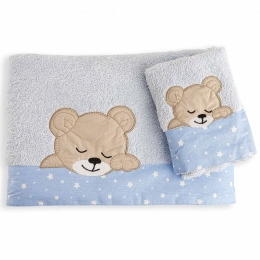 Βρεφικές Πετσέτες Σετ 2τμχ Sleeping Bear Cub Ciel DimCol Σετ Πετσέτες 30x50cm 100% Βαμβάκι