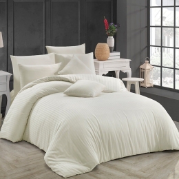 Παπλωματοθήκη Next 3194 Satin Stripe (Σετ 3τμχ) Cream Nexttoo Υπέρδιπλο 235x250cm 100% Βαμβάκι