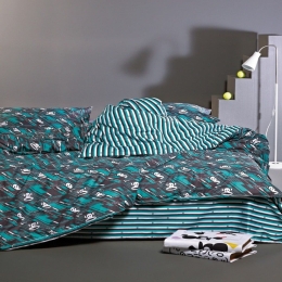 Παπλωματοθήκη Paul Frank 36 (Σετ 3τμχ) Black-Petrol Kentia Υπέρδιπλο 220x240cm 100% Βαμβάκι